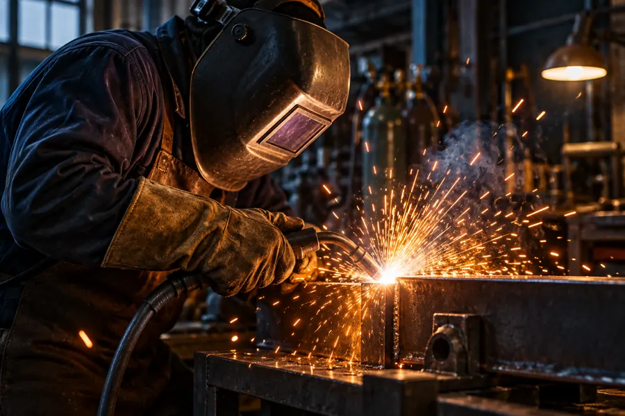 A welder at work with sparks flying